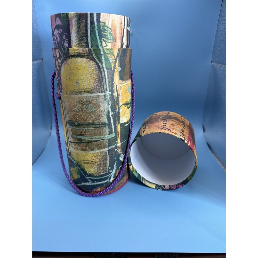 Wine Bottle Tote With Wine Bottles and Wine Glasses Carrying Cord 13” Tall - Picture 4 of 5